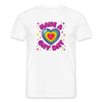 LGBT-Pride-Monat – Habt einen schwulen Tag - Männer T-Shirt - Weiß - Vorne - AI Model Male 178 dark (178cm)