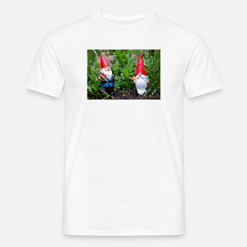 Gartenwichtel im Blumengarten - Männer T-Shirt - Weiß