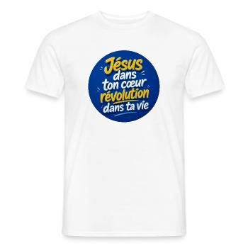 Jésus dans ton cœur révolution dans ta vie - T-shirt homme - blanc - Devant - AI Model Male 178 dark (178cm)