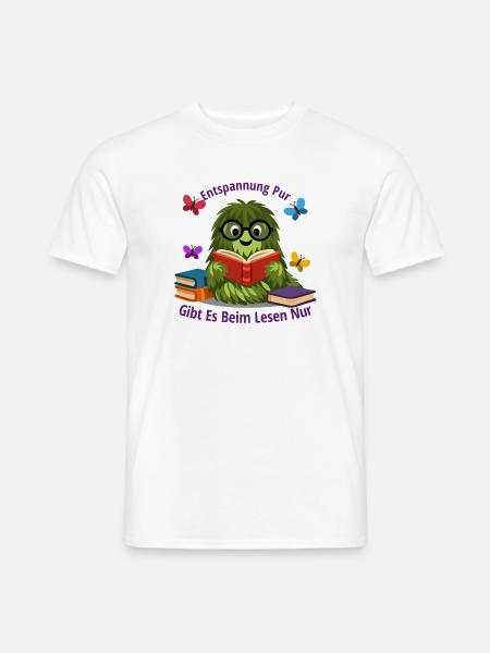 Entspannte Puschelraupe beim Lesespaß - Männer T-Shirt - Weiß