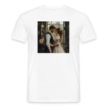 Steampunk Romance: Lovers in the Lab - Men's T-Shirt - white - Front - AI Model Male 178 dark (178cm)