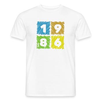 40. Écussons Geburtstag Farbige depuis 07/1986 - T-shirt homme - blanc - Devant - AI Model Male 178 dark (178cm)