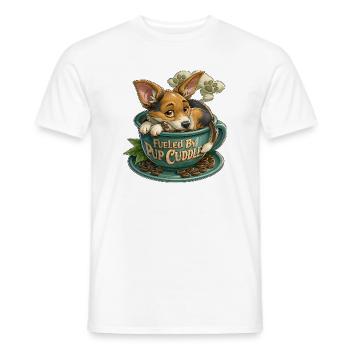 Pup Cuddle in Coffee Cup - Men's T-Shirt - white - Front - AI Model Male 178 dark (178cm)