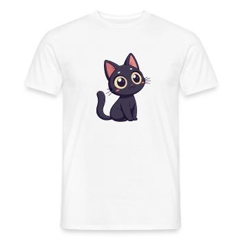 Chat noir kawaii aux yeux énormes - T-shirt homme - blanc - Devant - AI Model Male 178 dark (178cm)