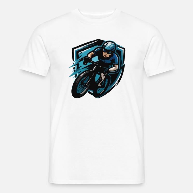 Fahrrad Biker Comic Wappen - Männer T-Shirt - Weiß