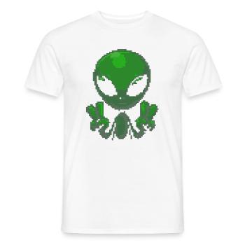 Pixel Green Alien Peace Sign - Men's T-Shirt - white - Front - AI Model Male 178 dark (178cm)