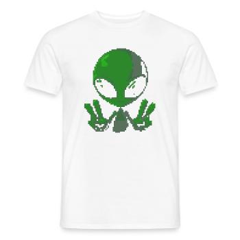 Pixel Green Alien Peace Sign - Men's T-Shirt - white - Front - AI Model Male 178 dark (178cm)