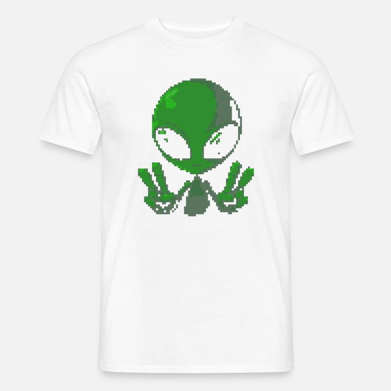 Pixel grünes Alien-Friedenszeichen - Männer T-Shirt - Weiß