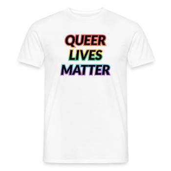 Queer Lives Matter Rainbow Typography - Men's T-Shirt - white - Front - AI Model Male 178 dark (178cm)
