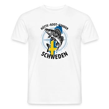 Hütte, Boot, Zander - Schweden | Angler Geschenk - Männer T-Shirt - Weiß - Vorne - AI Model Male 178 dark (178cm)