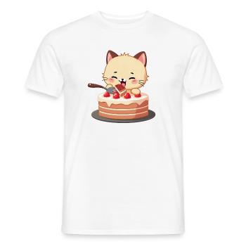 Cat eats cake - Men's T-Shirt - white - Front - AI Model Male 178 dark (178cm)