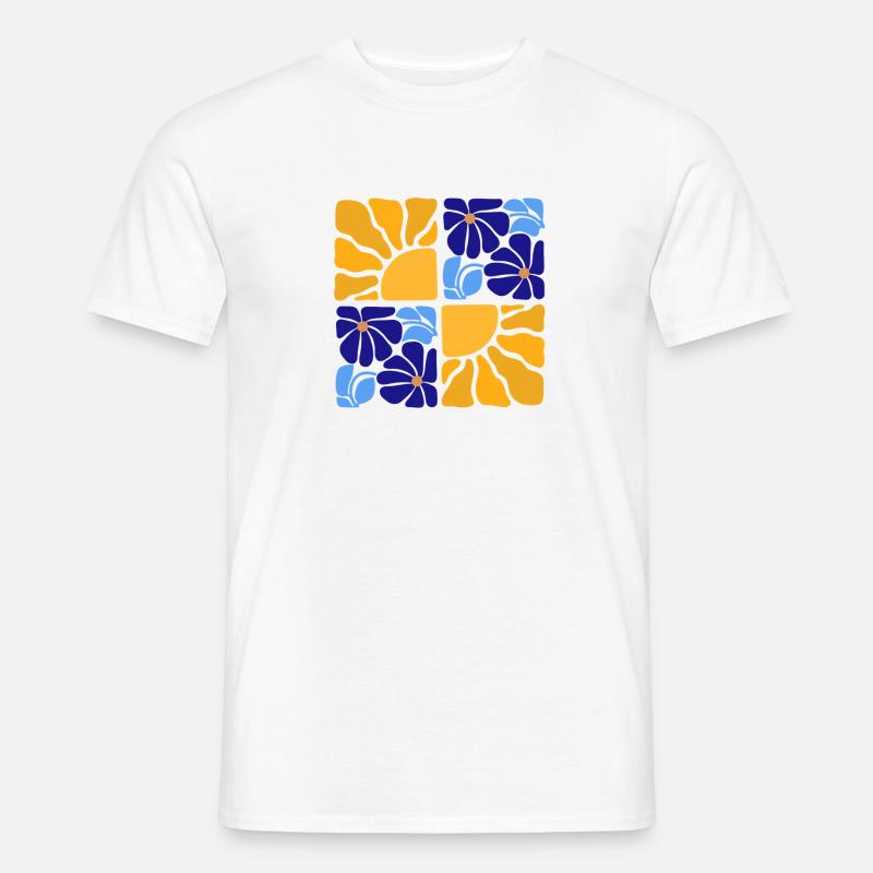 70s Retro Blumen & Sonne Design - Männer T-Shirt - Weiß