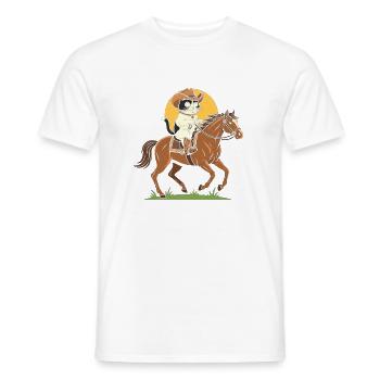 Chat cowboy à cheval - T-shirt homme - blanc - Devant - AI Model Male 178 dark (178cm)