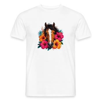 Horse with tropical flowers - Men's T-Shirt - white - Front - AI Model Male 178 dark (178cm)
