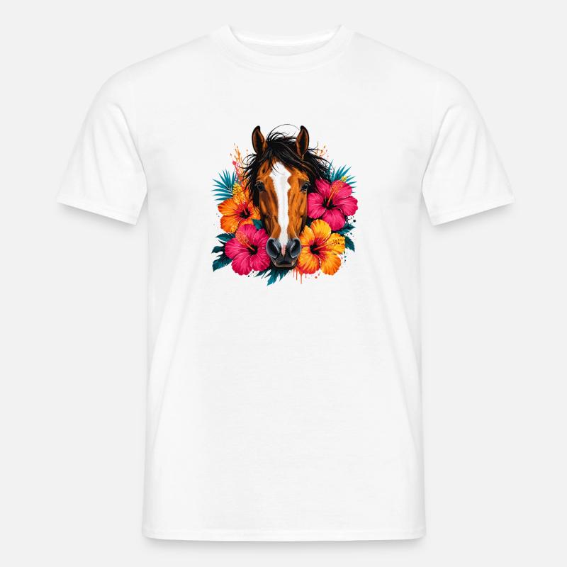 Pferd mit tropischen Blüten - Männer T-Shirt - Weiß