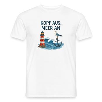 Kopf aus, Meer an – Leuchtturm Motiv - Männer T-Shirt - Weiß - Vorne - AI Model Male 178 dark (178cm)