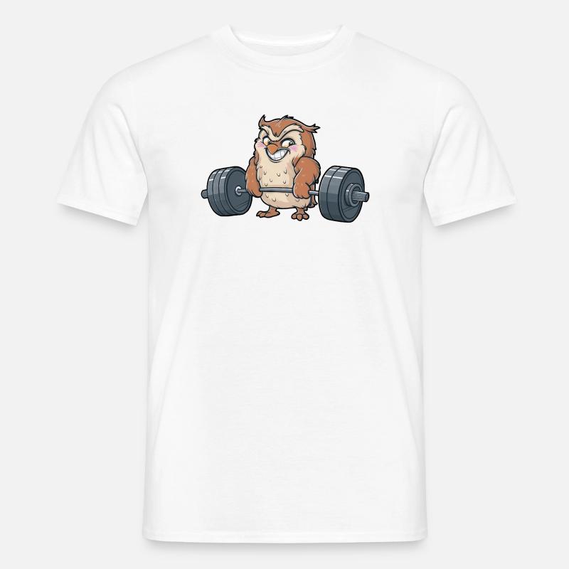 Eule Gewichtheben starker Gewichtheber - Männer T-Shirt - Weiß