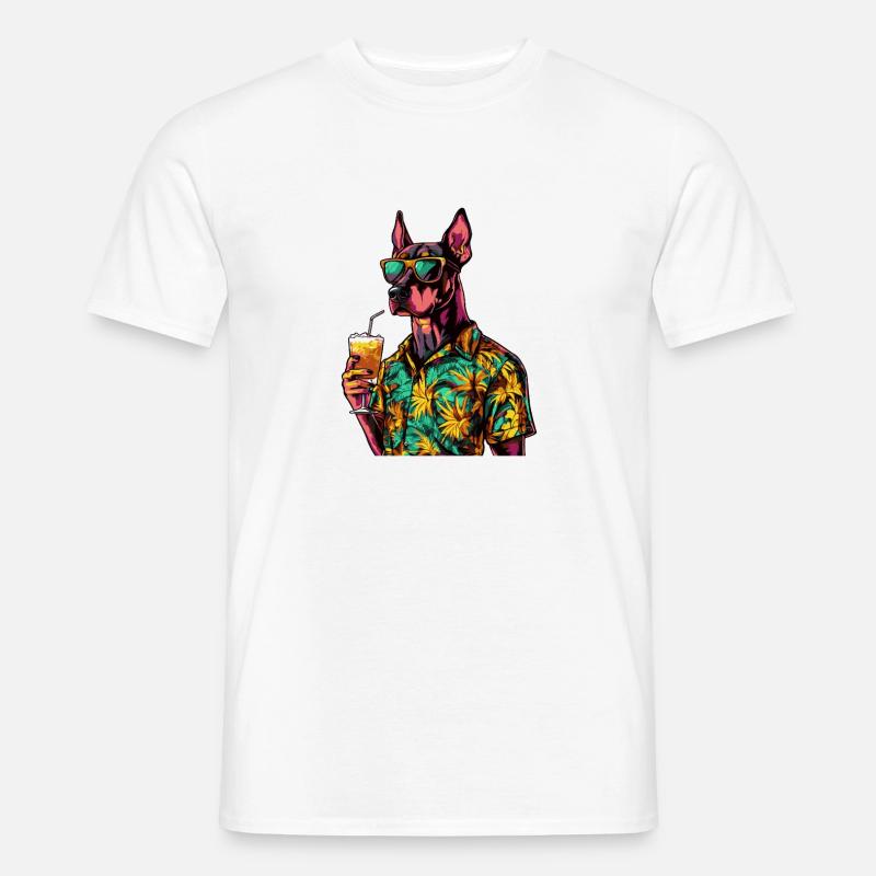 Dobermann Hund Comic Sommer - Männer T-Shirt - Weiß
