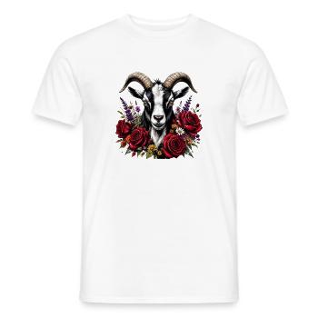 Ziegenkopf mit Rosenblütenkranz - Männer T-Shirt - Weiß - Vorne - AI Model Male 178 dark (178cm)