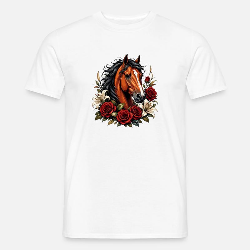Pferdengesicht mit Rosenrahmen - Männer T-Shirt - Weiß