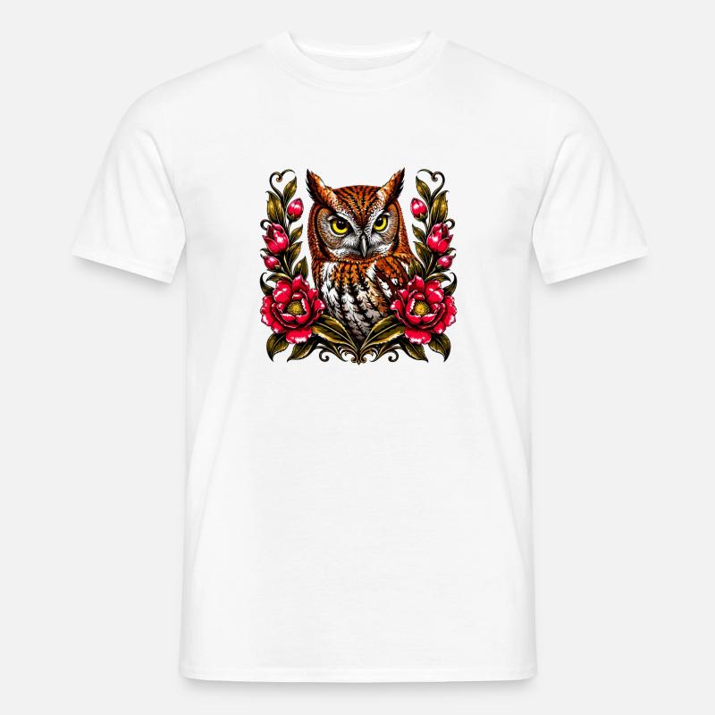 WaldEule im Blütenkranz - Männer T-Shirt - Weiß