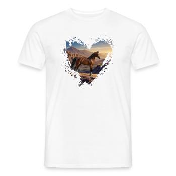 An Arabian Al Jawf horse, a landscape and a heart - Men's T-Shirt - white - Front - AI Model Male 178 dark (178cm)