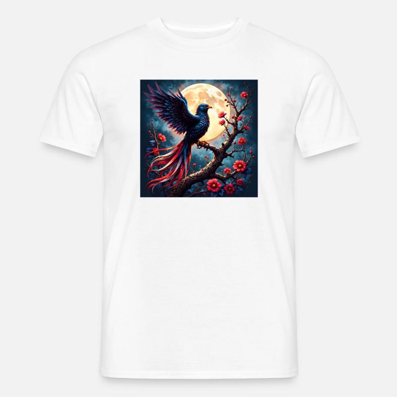 Blauer Phönix unter Vollmond - Männer T-Shirt - Weiß