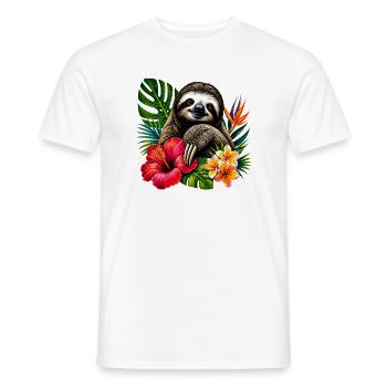 Tropical sloth in a flower frenzy - Men's T-Shirt - white - Front - AI Model Male 178 dark (178cm)