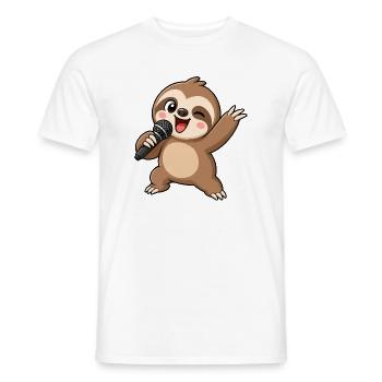 Cute Sloth Cartoon Karaoke Singer Musician - Men's T-Shirt - white - Front - AI Model Male 178 dark (178cm)