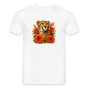 Cheetah im Herbstblütenrahmen - Männer T-Shirt - Weiß - Vorne - AI Model Male 178 dark (178cm)
