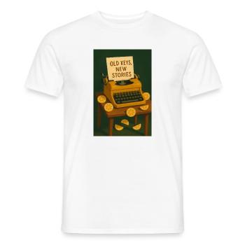 Vieilles clés, nouvelles histoires | Écriture - T-shirt homme - blanc - Devant - AI Model Male 178 dark (178cm)