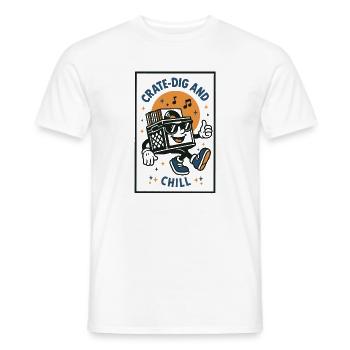 Fouiller dans les boîtes et se détendre | Vinyle - T-shirt homme - blanc - Devant - AI Model Male 178 dark (178cm)