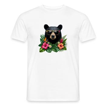 Tête d’ours tropical avec lunettes à fleurs - T-shirt homme - blanc - Devant - AI Model Male 178 dark (178cm)
