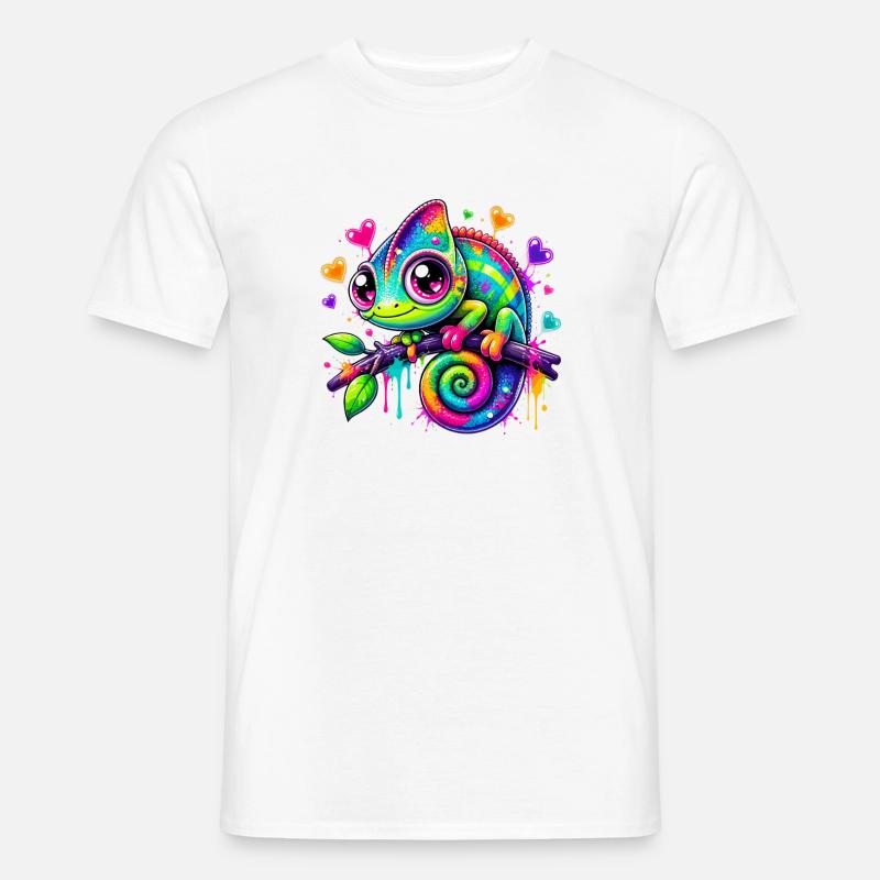 Buntes Chamäleon auf Ast - Männer T-Shirt - Weiß