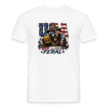 USA Red White & Feral Raccoon Patriotic USA - Men's T-Shirt - white - Front - AI Model Male 178 dark (178cm)