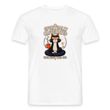 Spirited Cat Kaffeemeditation - Männer T-Shirt - Weiß - Vorne - AI Model Male 178 dark (178cm)