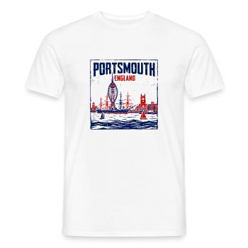 Portsmouth England Skyline With Sailing Ship - Men's T-Shirt - white - Front - AI Model Male 178 dark (178cm)