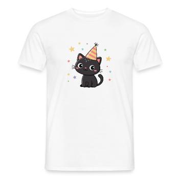 Black Cat Party and Stars - Men's T-Shirt - white - Front - AI Model Male 178 dark (178cm)