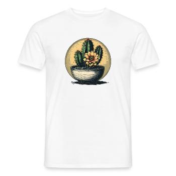Kaktusblüte im Topf – Vintage Kreis - Männer T-Shirt - Weiß - Vorne - AI Model Male 178 dark (178cm)