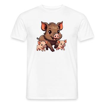 Wild boar with piglets - Men's T-Shirt - white - Front - AI Model Male 178 dark (178cm)