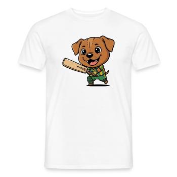 Funny Cricket Dog Puppy Cartoon Motif - Men's T-Shirt - white - Front - AI Model Male 178 dark (178cm)