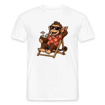 Monkey on the beach in Hawaiian look - Men's T-Shirt - white - Front - AI Model Male 178 dark (178cm)