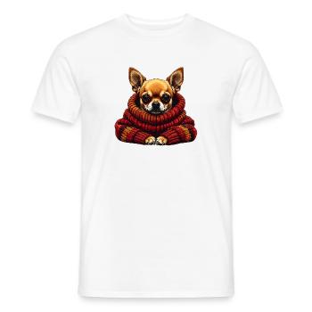 Câlin d’hiver Chihuahua avec écharpe - T-shirt homme - blanc - Devant - AI Model Male 178 dark (178cm)