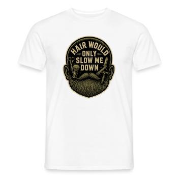 Les cheveux ne feraient que me ralentir - Barbe Barber Chauve - T-shirt homme - blanc - Devant - AI Model Male 178 dark (178cm)