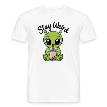 Cute Green Alien Bubble Tea Stay Weird Sticker - Men's T-Shirt - white - Front - AI Model Male 178 dark (178cm)