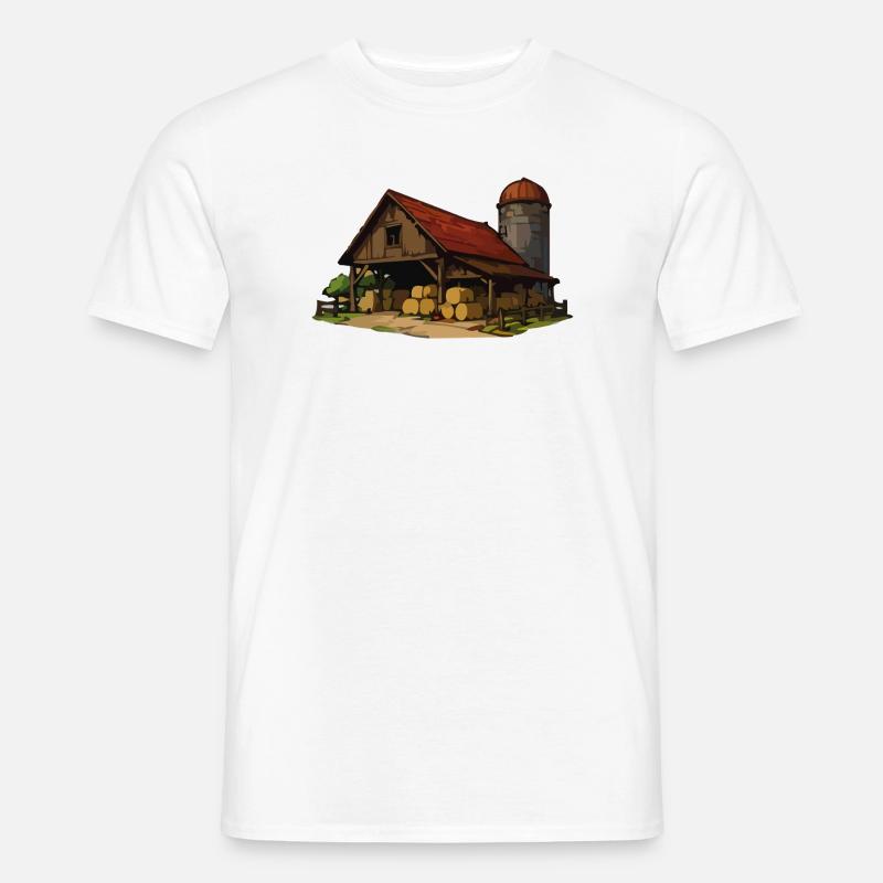 Rustikale Scheune mit Heuballen - Männer T-Shirt - Weiß