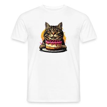 Cat Birthday Cake Party - Men's T-Shirt - white - Front - AI Model Male 178 dark (178cm)