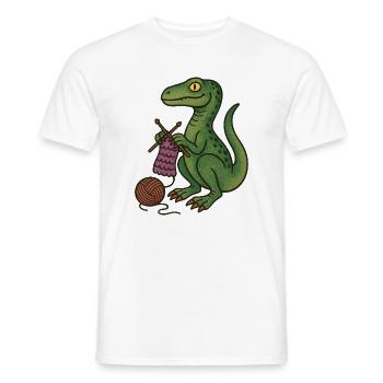 Dino Knitting Cozy - Men's T-Shirt - white - Front - AI Model Male 178 dark (178cm)