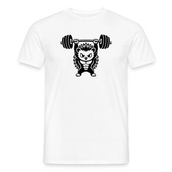 Un hérisson musclé soulève un haltère lourd - T-shirt homme - blanc - Devant - AI Model Male 178 dark (178cm)