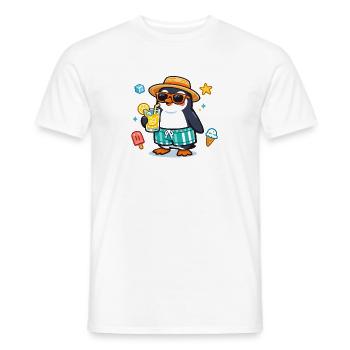 Summer penguin with drink - Men's T-Shirt - white - Front - AI Model Male 178 dark (178cm)